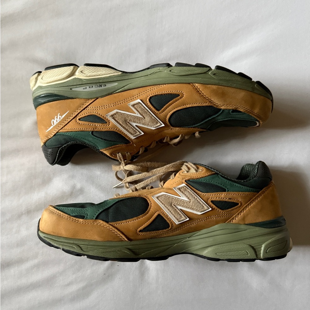 New Balance 990 Olive and Tan Athletic Shoes